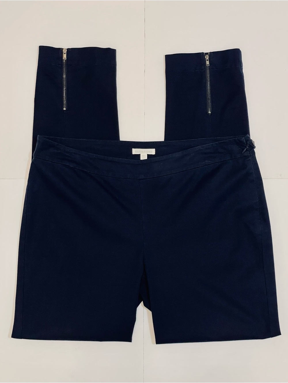 Eileen Fisher Navy Stretch Pull-On Ankle Pants with Zippered Ankle Cuffs Size M